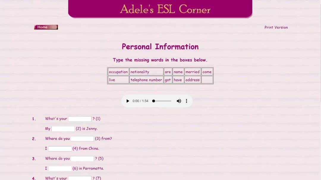 實用豐富的英語學習網(wǎng)站:Adele's ESL Corner